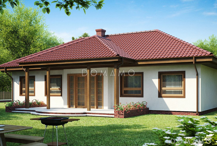 Проект комфортного одноэтажного дома из газобетона с тремя спальнями, просторной гостиной и с возможностью обустройства мансардного этажа