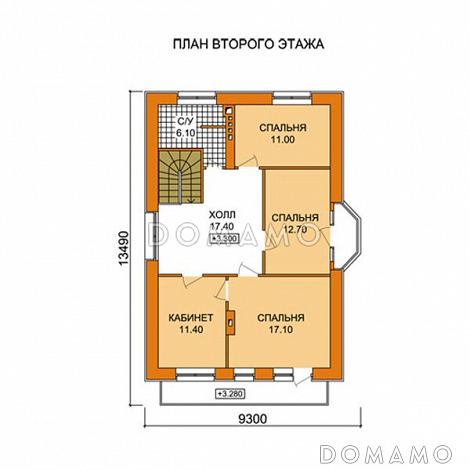 Проект дома с небольшой общей площадью, большой гостиной и гаражом / План мансардного этажа