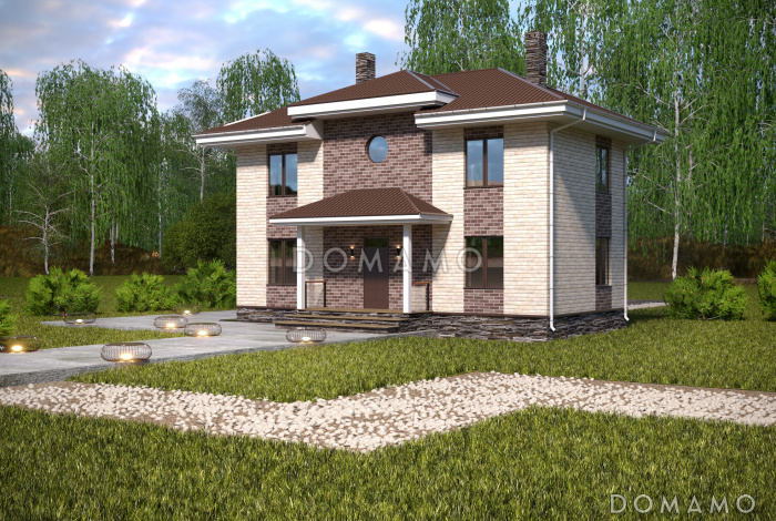 Проект компактного двухэтажного коттеджа с пятью спальнями