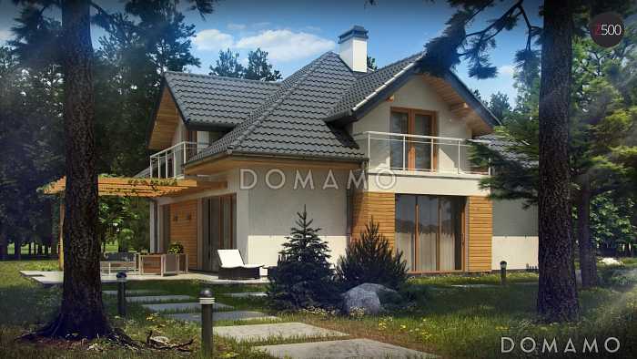 Проект классического одноэтажного мансардного дома из газобетона с дополнительными спальнями на первом этаже и мансардном, с тремя балконами и гаражом на два автомобиля