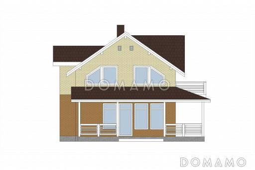 Проект дома из кирпича с угловой террасой и просторным балконом на мансардном этаже / Фасад 1