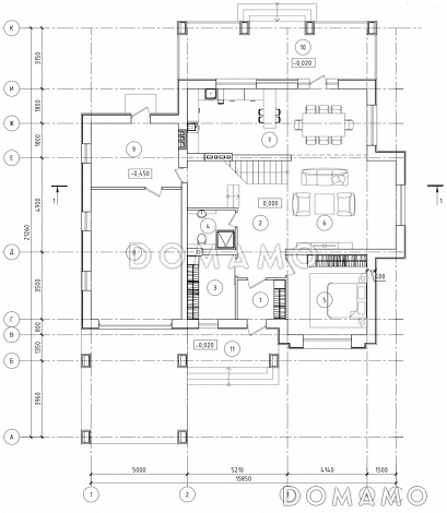 Проект просторного дома с гаражом, крытой террасой и пятью спальнями / План 1 этажа