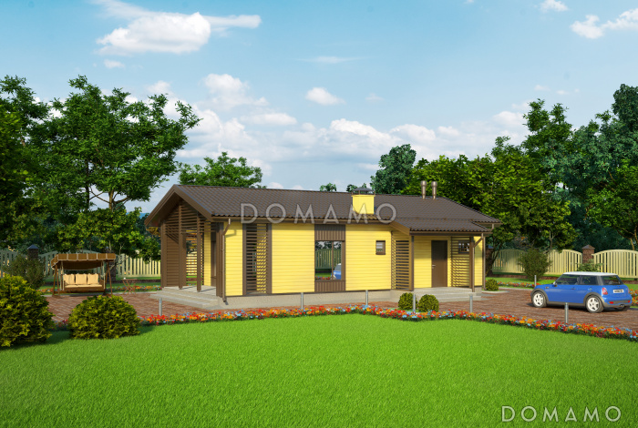 Проект одноэтажного каркасного дома с камином