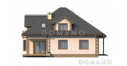 Проект просторного одноэтажного мансардного дома из кирпича с кабинетом, эркером, балконом и гаражом / Фасад 2