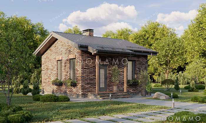 Проект компактной одноэтажной бани в классическом стиле с большой комнатой отдыха