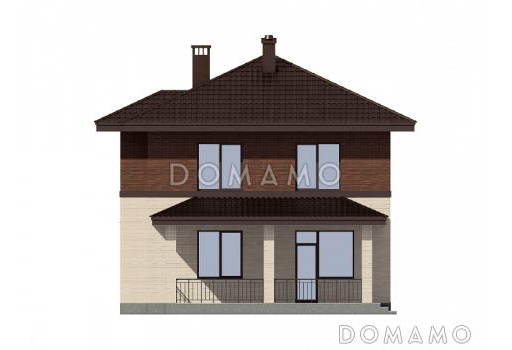 Проект дома из газобетона с крытой террасой, совмещенной кухней-столовой и гостиной, комнатой на первом этаже / Фасад 3