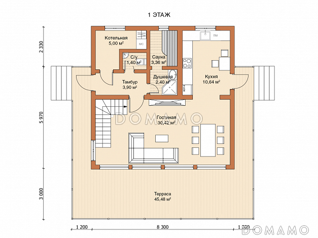 Каркасный дом "Фахверк" / План 1 этажа