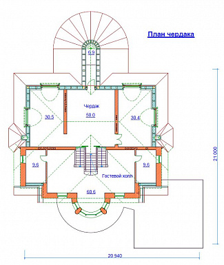 Проект жилого дома с небольшим бассейном на цокольном этаже / План мансардного этажа