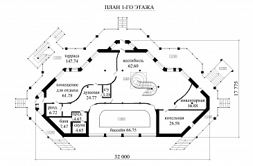 Проект дома для отдыха с мансардой, террасой и эркером / План 1 этажа