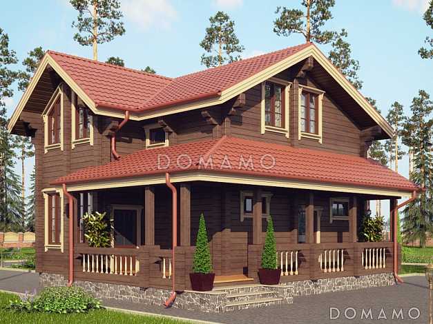 Проект дома из клееного бруса с многощипцовой крышей