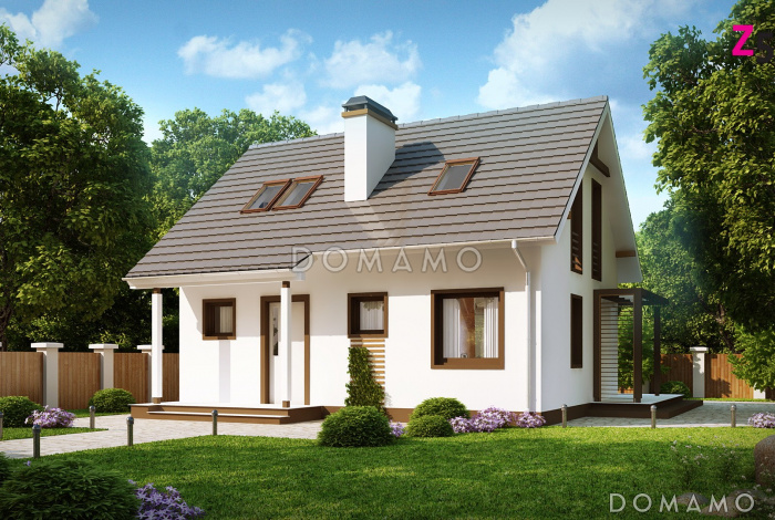 Проект компактного одноэтажного мансардного дома из газобетона с кабинетом на первом этаже и тремя спальнями на мансарде