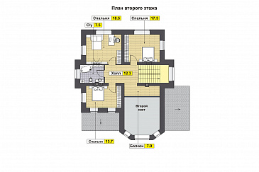 Проект дома с эркером, вторым светом, гостевой, крытой террасой / План 2 этажа