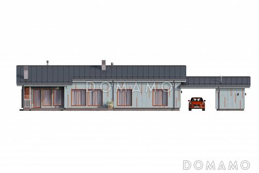 Проект каркасного дома с 3 спальнями, террасой и отдельным хозблоком / Фасад 1