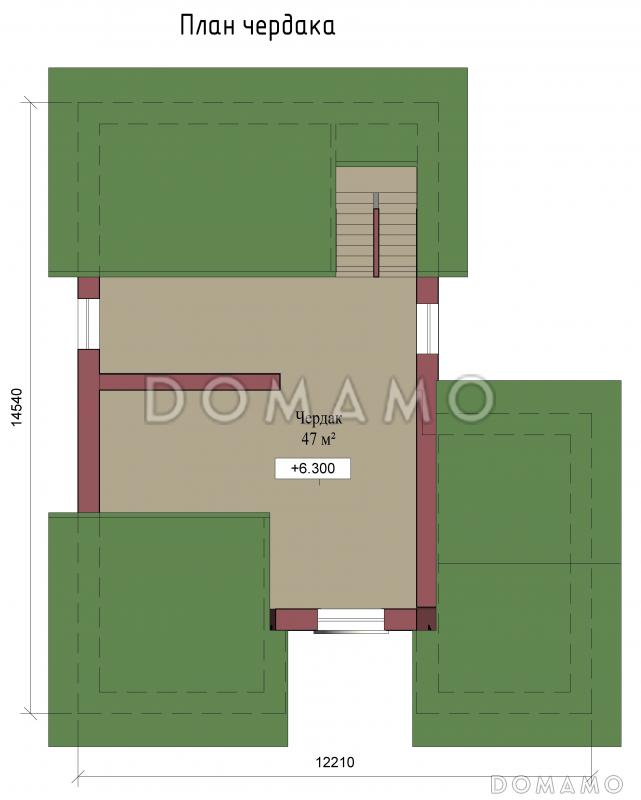 Проект двухэтажного коттеджа с цоколем, с гаражом и отдельным входом в кабинет / План 3 этажа