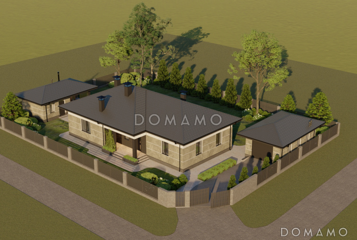 Проект кирпичной беседки с хозблоком и барбекю