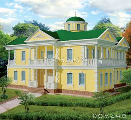 Проект двухэтажного дома в классическом стиле с просторной гостинной