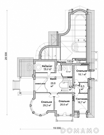 Проект коттеджа с бассейном, зимним садом и гаражом на 2 а/м,  / План 2 этажа