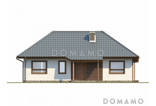 Проект одноэтажного дома из газобетона с тремя спальнями и крытой террасой / Фасад 1