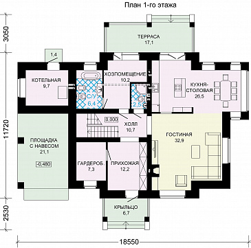 Проект кирпичного дома с площадкой для машины / План 1 этажа