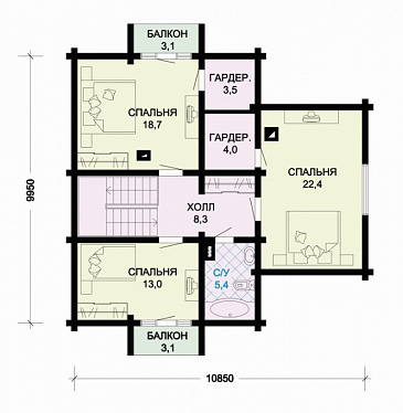 Проект уютного дома с тремя спальнями и необычной столовой-верандой / План мансардного этажа