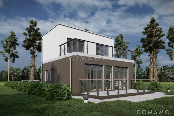 Проект компактного дома с тремя спальнями и открытыми террасами на обоих этажах