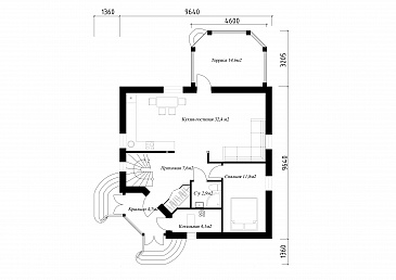 Проект необычного дома с крыльцом на углу / План 1 этажа