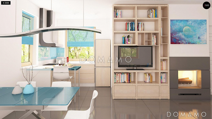 Проект дома из кирпича с мансардой, камином, кабинетом и гаражом