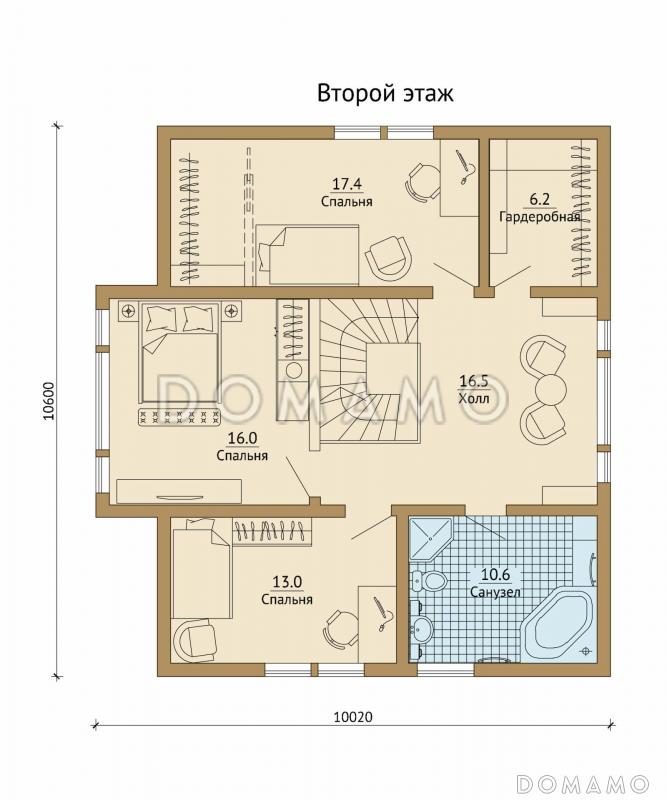 Проект современного каркасного дома с эркером и окнами в пол / План мансардного этажа
