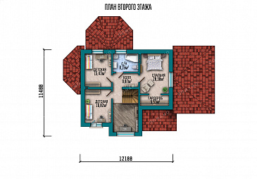 Проект двухэтажного дома с панорамным светлым окном и французским балконом в классическом стиле с эркером / План 2 этажа