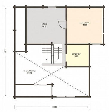 Проект дома из клееного бруса со вторым светом и двумя спальнями на мансардном этаже / План мансардного этажа