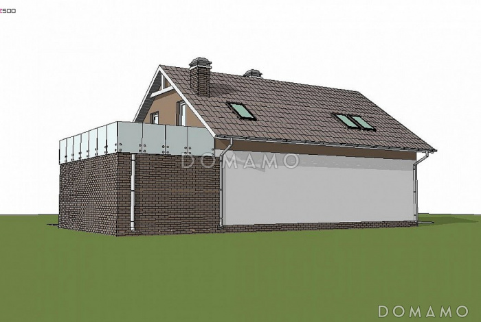 Проект одноэтажного дома с мансардным этажом из газобетона с кабинетом, гаражом и террасой над ним