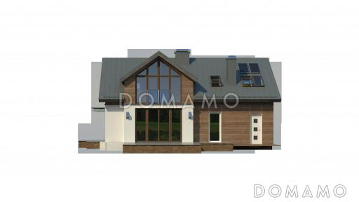 Проект одноэтажного мансардного дома из газобетона с гаражом и большим фронтонным окном / Фасад 2