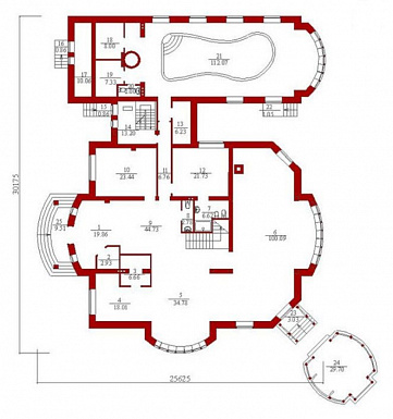 Проект коттеджа с панорамным остеклением / План 1 этажа