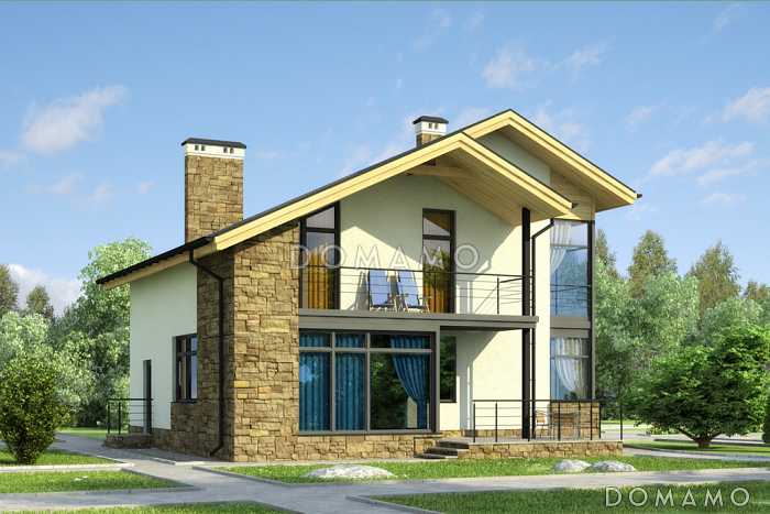 Проект дома с парной, бильярдной, навесом для машины, спальней с панорамным окном,