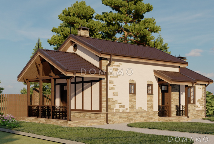 Проект одноэтажной бани с террасой и мансардой