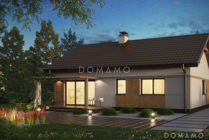 Проект компактного одноэтажного дома из газобетона с двумя спальнями, техническим помещением и изолированной кухней