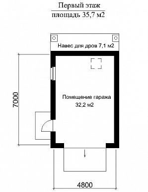 Проект гаража без подвала с навесом для дров / План 1 этажа