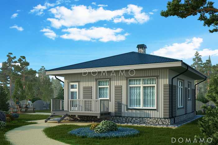 Проект современного одноэтажного дома из бруса с двумя жилыми комнатами 