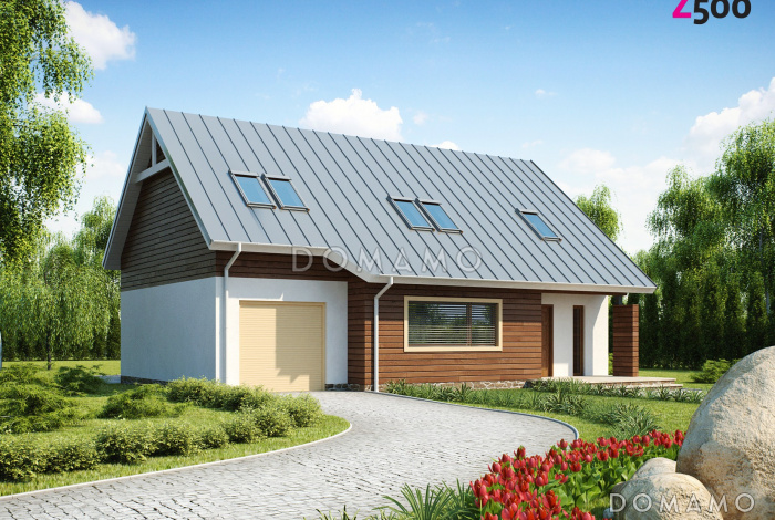 Проект одноэтажного мансардного дома из кирпича с кабинетом, тремя спальнями и гаражом