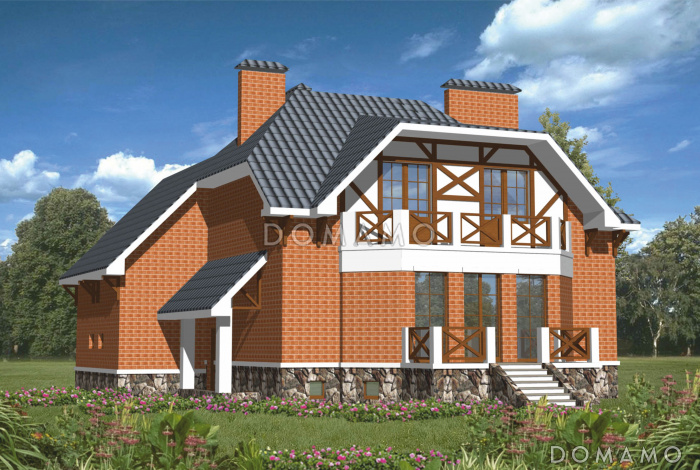 Проект дома из кирпича с облицовкой стен в стиле фахверк