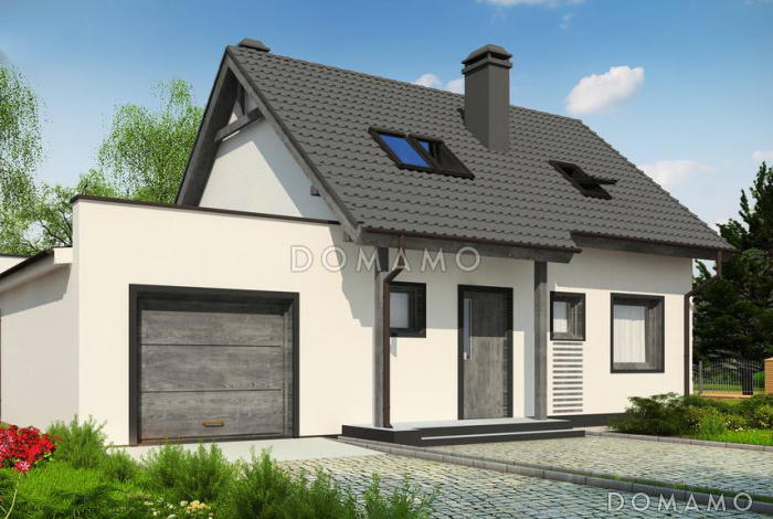 Проект дома из газобетона с мансардой, камином, кабинетом и гаражом