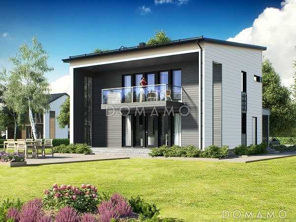 Проект двухэтажного каркасного дома с косой крышей