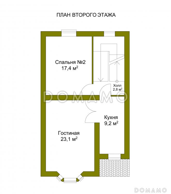 Проект необычного таунхауса с эркером и кукушками на крыше / План 2 этажа
