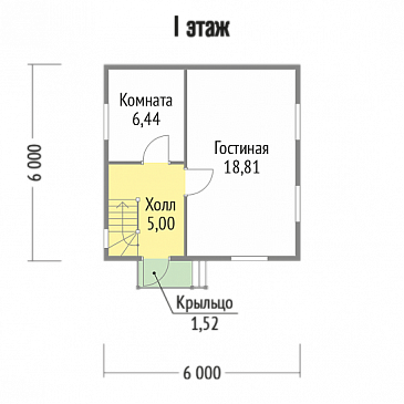 Проект каркасного дома без санузла / План 1 этажа
