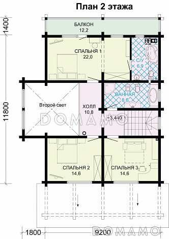 Проект дома из бруса с небольшой кухней / План мансардного этажа