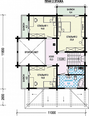 Проект просторного двухэтажного дома с балконами и вторым светом / План 2 этажа