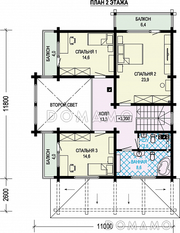 Проект просторного двухэтажного дома с балконами и вторым светом / План 2 этажа