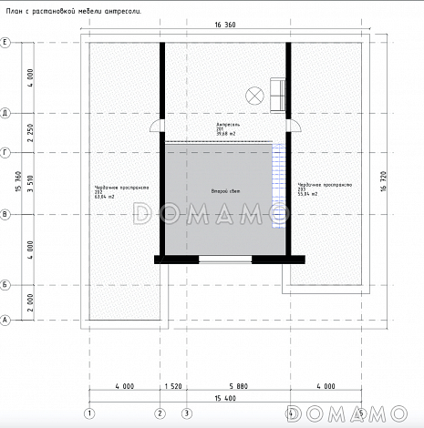 Проект одноэтажного дома с 3 спальнями, кабинетом и антресолью на чердаке / План чердака
