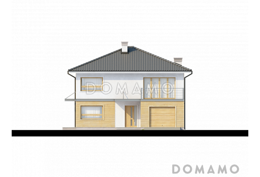 Проект двухэтажного дома из кирпича, адаптированный для сейсмозоны с четырьмя спальнями и удлинённым двухместным гаражом / Фасад 3