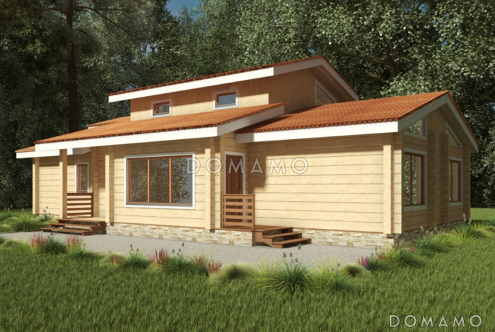 Проект дома из клееного бруса с мансардным окном